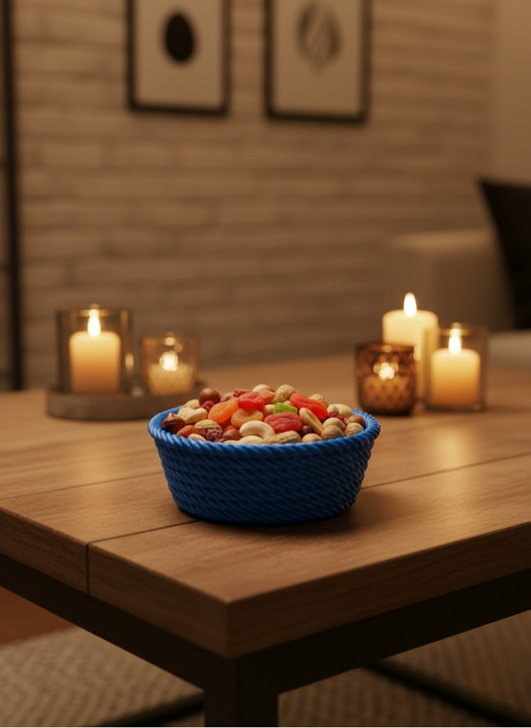 Yuvarlak Çerezlik Lacivert Salon ve Masa Üstü Sunum Kasesi