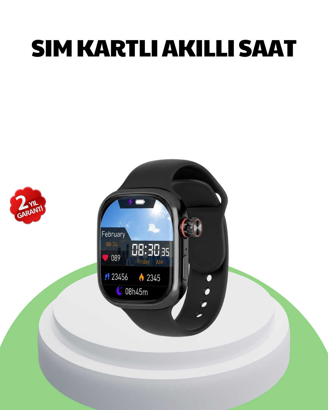 Sesli Arama Özellikli SIM Kartlı Siyah Akıllı Saat