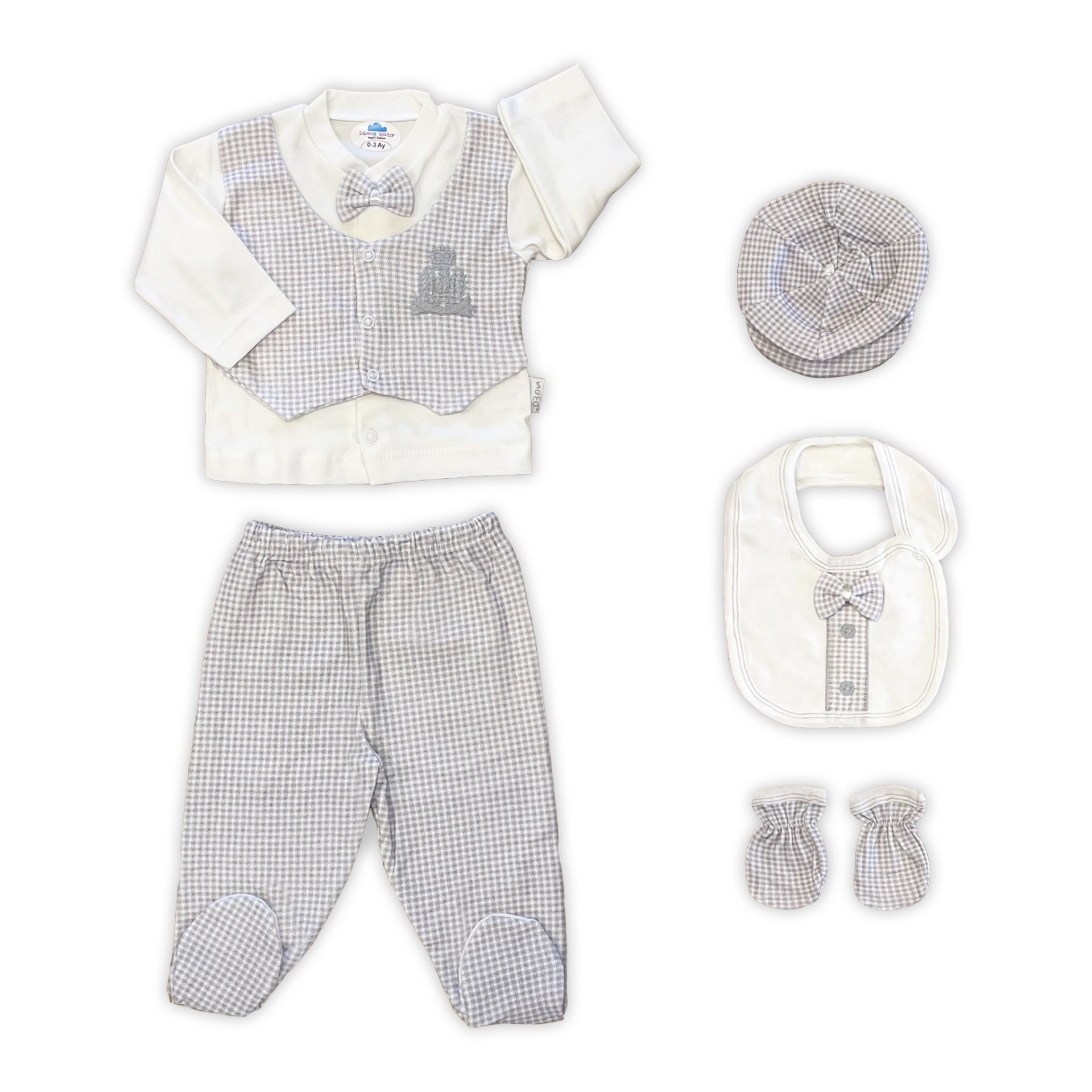 Sema Baby Papyonlu Lüks 5 Parça Hastane Çıkışı Zıbın Seti – Gri