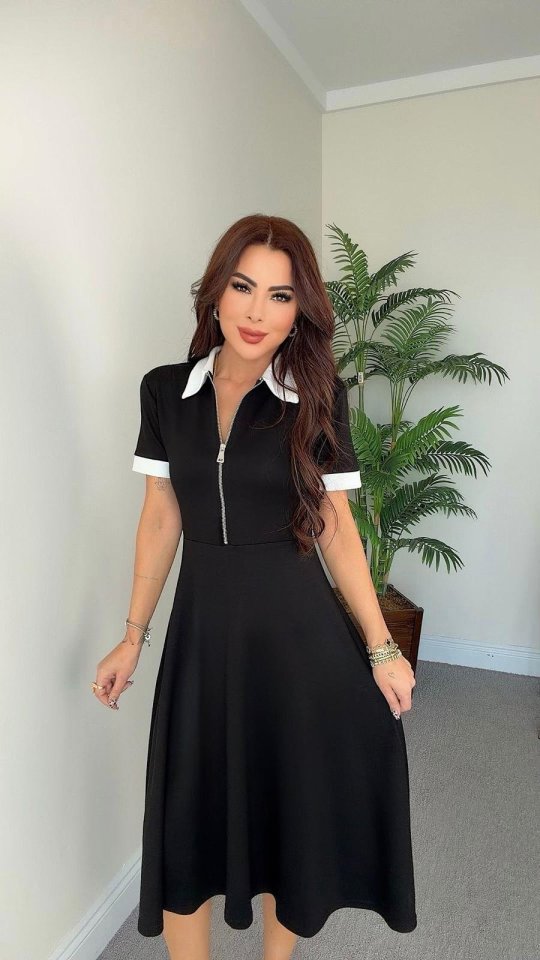 Kadın Kısa Kollu Ribana Ve Fermuar Detay Midi Boy Elbise